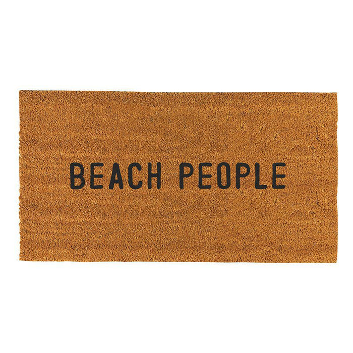 Coir doormat with the text 'Beach People' in grey letters