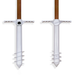 Two white tent stakes with wooden handles on a white background