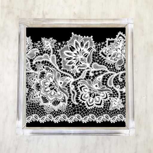 Black and White Chantilly Lace Luncheon Napkins