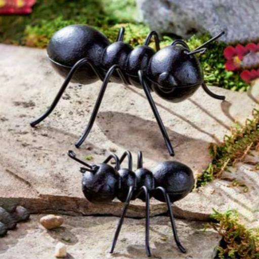 Large hand-crafted black iron ant décor sculpture for table or garden display