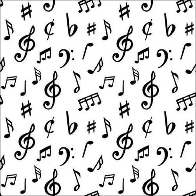 Black and White Music Notes Napkin – Treble Clef, Sharp, Flat, and Note Symbols
