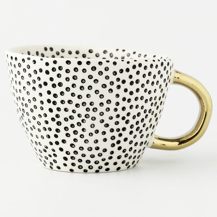 Lechsi Hand-Painted Ceramic Mugs with Gold Handles