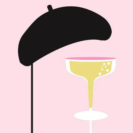 Black beret and yellow Champagne glass photo props