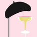 Black beret and yellow Champagne glass photo props
