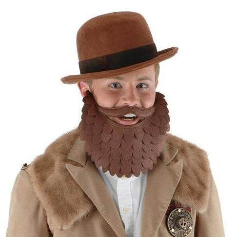Brown felt lumberjack beard costume accessory with mustache, perfect for western, lumberjack, or cowboy costumes, cosplay, and Halloween parties.