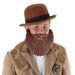 Brown felt lumberjack beard costume accessory with mustache, perfect for western, lumberjack, or cowboy costumes, cosplay, and Halloween parties.
