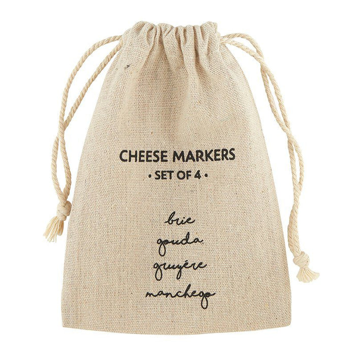 Ceramic Cheese Markers linen drawstring storage bag printed with Cheese Markers Set of 4 and cheese names