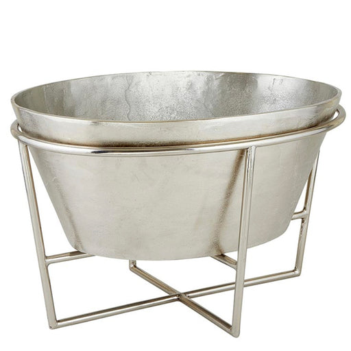 Set of two metallic ice bucket with a stand on a white background