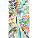 colorful guest paper towels with artistic painted turkey design displayed in a clear holder, vibrant thanksgiving napkins
