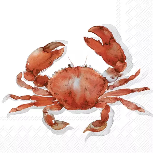 Illustration of a red crab on a white paper napkin