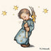 Charming Hummel angel printed paper napkin featuring a vintage-style design with an angelic child holding a candle, surrounded by golden stars, ideal for table decor and special occasions