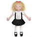 Eloise at the Plaza soft doll with messy blonde hair, wearing a black skirt, white blouse, and suspenders