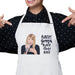 White apron featuring Taylor Swift face with the text 'Bakers Gonna Bake' and an image of a blonde woman holding a microphone