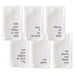 Set of six white towels with black text phrases on a white background