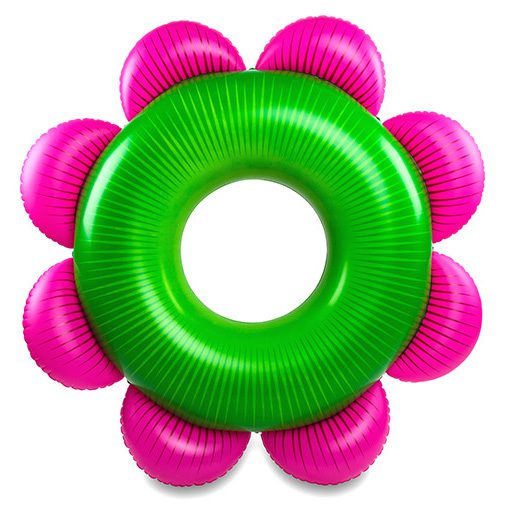 Giant pink and green flower inflatable pool float for summer pool parties and lounging