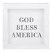 White framed sign with 'God Bless America' text on a white background