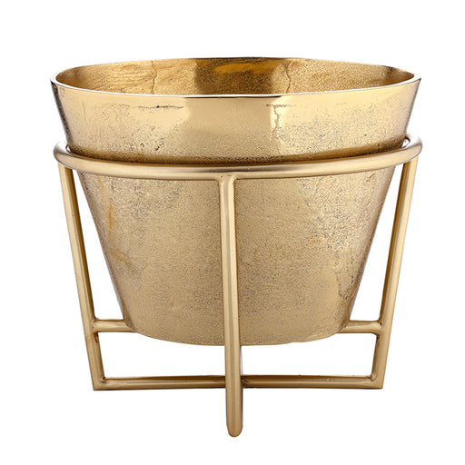 Brushed gold aluminum champagne and wine bucket with removable stand, 11.5 x 12 x 10 inch