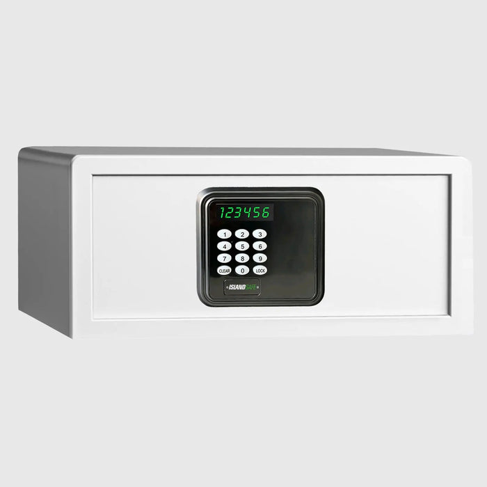 Digital safe box with keypad on a white background