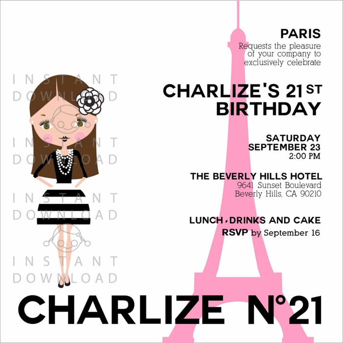 Paris Instant Download Invitation – Jpeg File
