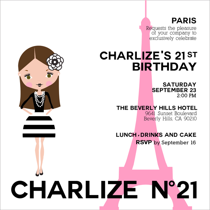 Paris Birthday Invitation - Printable Digital Download