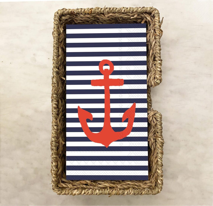 Yacht Club Navy and White Stripe with Red Anchor Guest  Napkins – 2 Packets
