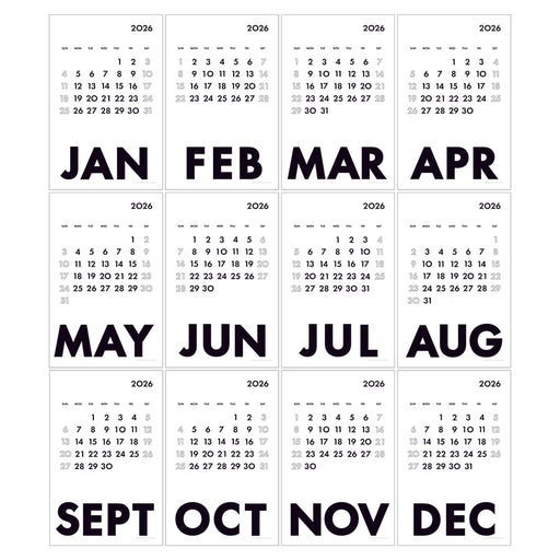 Calendar for 2026 with months labeled