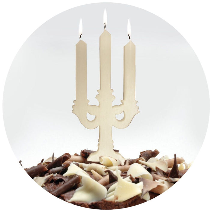 Ivory candelabra birthday candle with three wicks, 5 inch