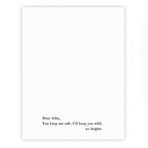 Minimalist letterpressed greeting cards featuring heartfelt messages such as "can I keep you?" and "you make everything glorious," printed on premium paper with elegant typography.