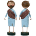 Figurine of a man with a brown sash and blue garment, shown from front and back on a white background.