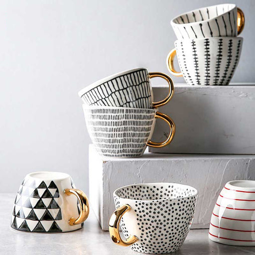 Lechsi Hand-Painted Ceramic Mugs with Gold Handles