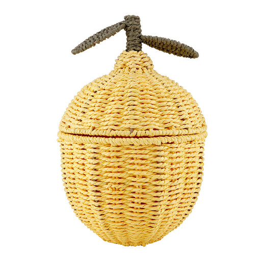 lemon shaped wicker basket with metal leaf accents decorative citrus storage basket