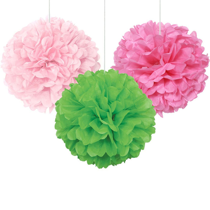 Light Pink, Hot Pink and Lime Party Pom Pom Set of 3