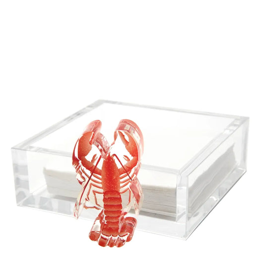 Red lobster napkin weight inside an acrylic napkin holder 