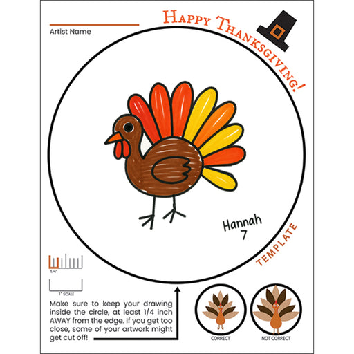 Thanksgiving-themed coloring page with a turkey template and 'Happy Thanksgiving!' text.