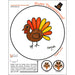 Thanksgiving-themed coloring page with a turkey template and 'Happy Thanksgiving!' text.