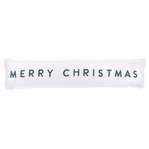 White pillow with 'MERRY CHRISTMAS' text on a white background