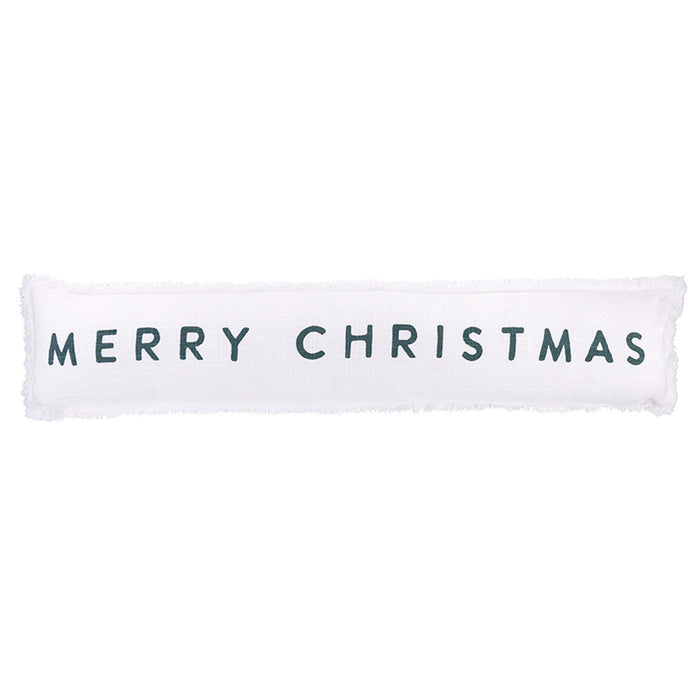 White pillow with 'MERRY CHRISTMAS' text on a white background