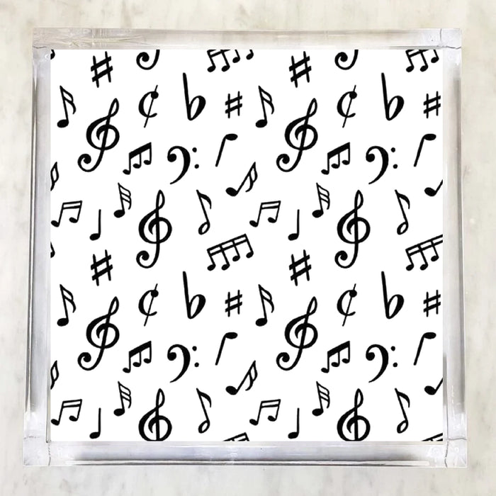 Sheet of music notes and symbols on white napkin