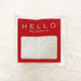 A packet of red and white name tag beverage napkins with the text 'HELLO My Name Is' printed on the front.