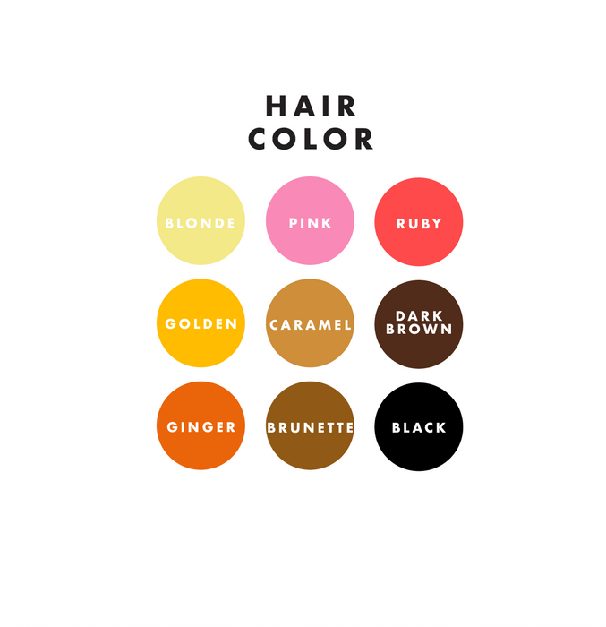 Hair color chart for personalized melamine products