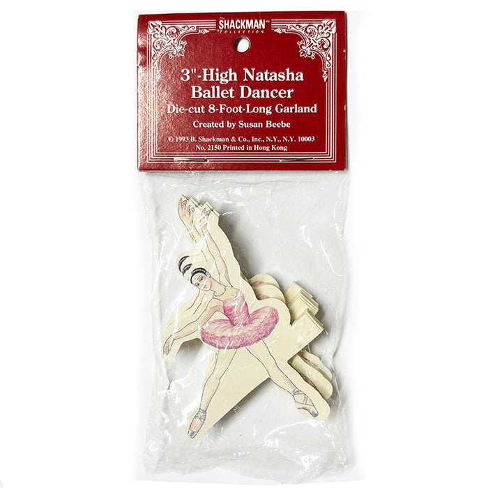 Shackman Natasha 3-inch ballet dancer die-cut 8-foot garland in original packaging — vintage ballerina party decoration for ballet themed birthdays and recitals