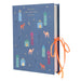 Advent calendar with nativity scene illustrations on a blue background