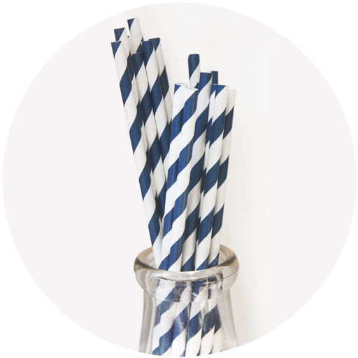 Navy and white striped paper straws.