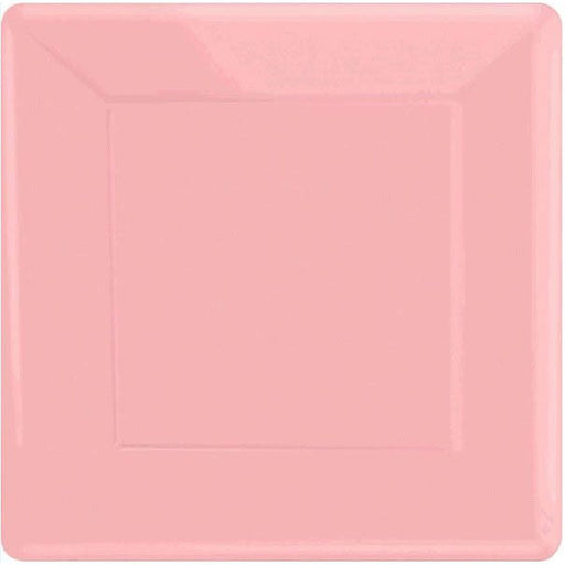 A single pink square dinner paper plate.
