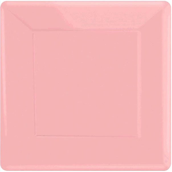 A single pink square dinner paper plate.