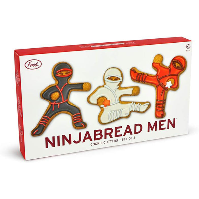Box of ninjabread men cookie cutters with red and white design