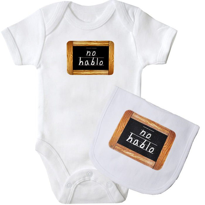 No Hablo White Onesie with White Bib Set