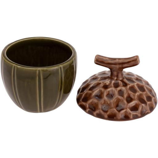 Olive Green Acorn Covered Jar with handle.