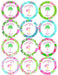 A set of colorful cupcake toppers with palm beach themes, including designs with palm trees and flamingos
