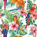 Tropical napkins with parrots, leaves, and flowers on a white background